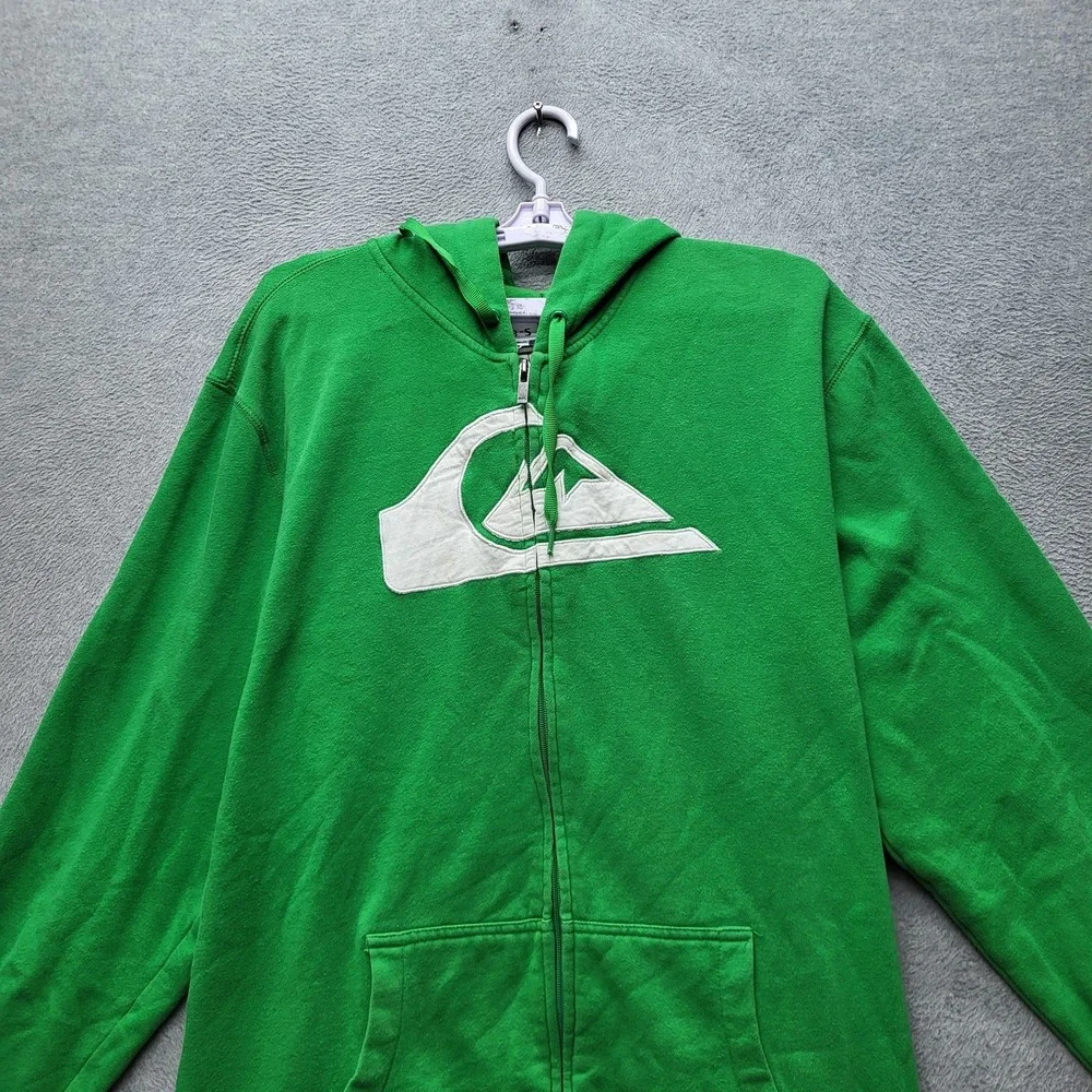 VINTAGE Quiksilver Men Hoodie S‎ Green Logo Embroidery Grunge Surf Skater Y2K